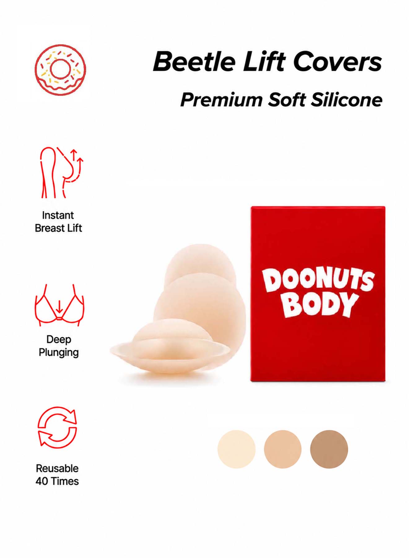 Nipple Cover Pasties - DOONUTS Unsichtbare Bruststraffende Brustwarzenabdeckungen, wiederverwendbar, wasserdicht,